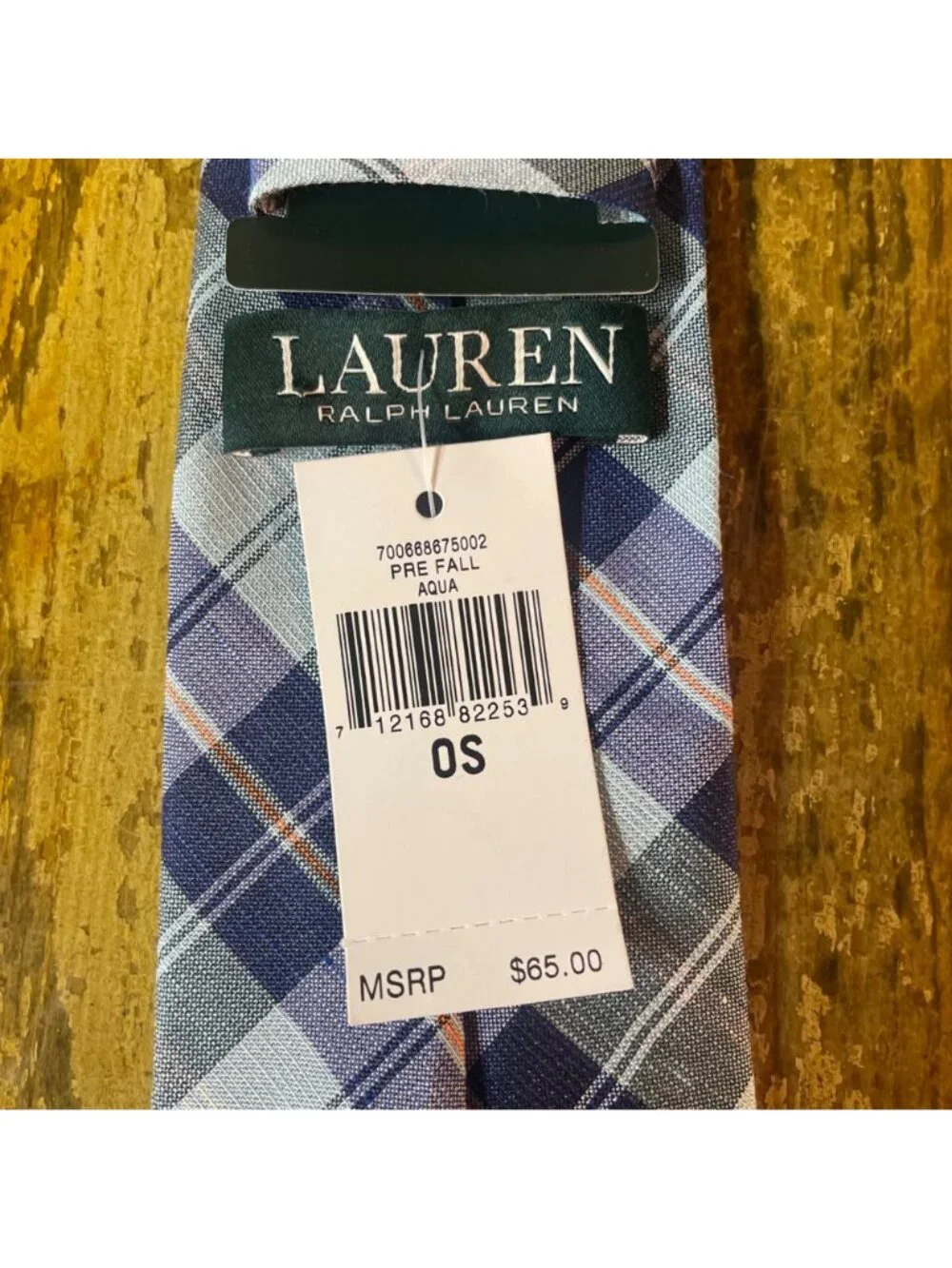 Lauren Ralph Lauren Silk Linen Plaid Pre Fall Aqua Thin Necktie